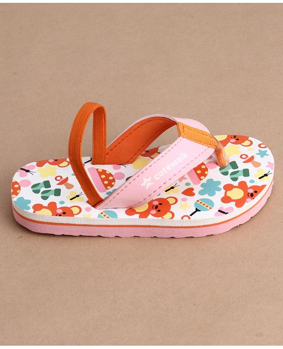 Cute Walk by Babyhug Flip Flops With Teddy Bear Print & Back Strap Closure - Pink
