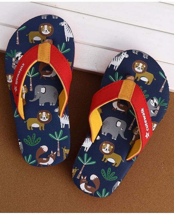 Cute Walk by Babyhug Flip Flops With Animal Print - Blue