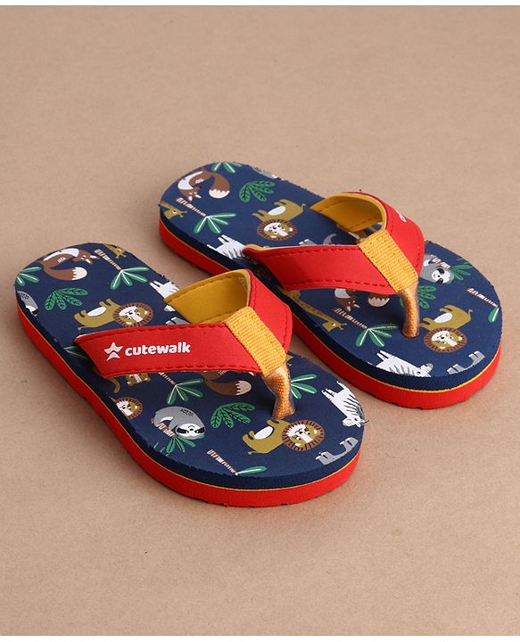 Cute Walk by Babyhug Flip Flops With Animal Print - Blue