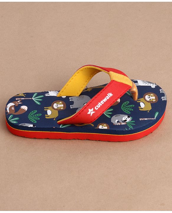 Cute Walk by Babyhug Flip Flops With Animal Print - Blue