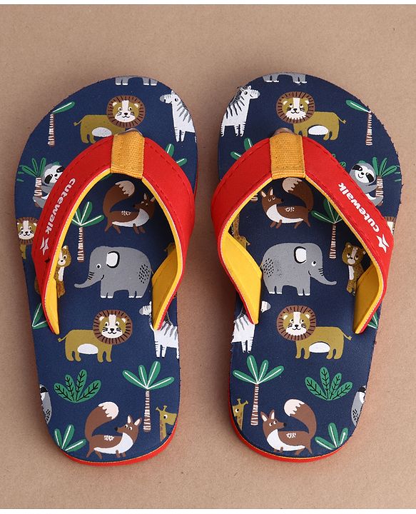 Cute Walk by Babyhug Flip Flops With Animal Print - Blue