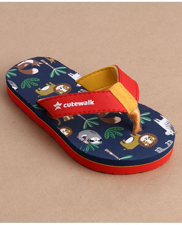Cute Walk by Babyhug Flip Flops With Animal Print - Blue