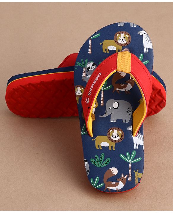 Cute Walk by Babyhug Flip Flops With Animal Print - Blue