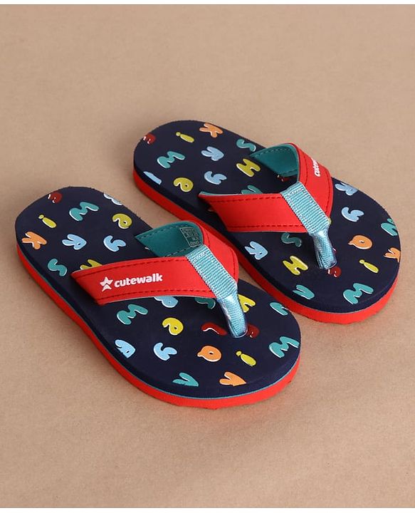 Cute Walk by Babyhug Slip On Alphabet Printed Flip Flops - Navy Blue