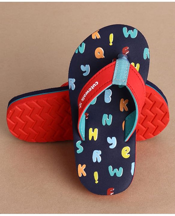 Cute Walk by Babyhug Slip On Alphabet Printed Flip Flops - Navy Blue
