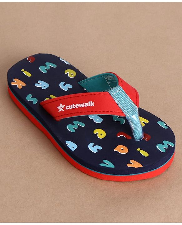 Cute Walk by Babyhug Slip On Alphabet Printed Flip Flops - Navy Blue