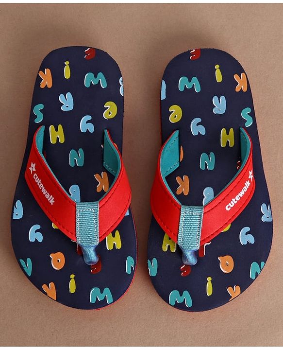 Cute Walk by Babyhug Slip On Alphabet Printed Flip Flops - Navy Blue