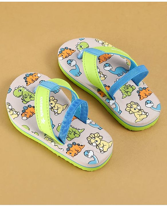 Cute Walk by Babyhug Dino Printed Flip Flops with Back Strap Closure  - Green & Grey