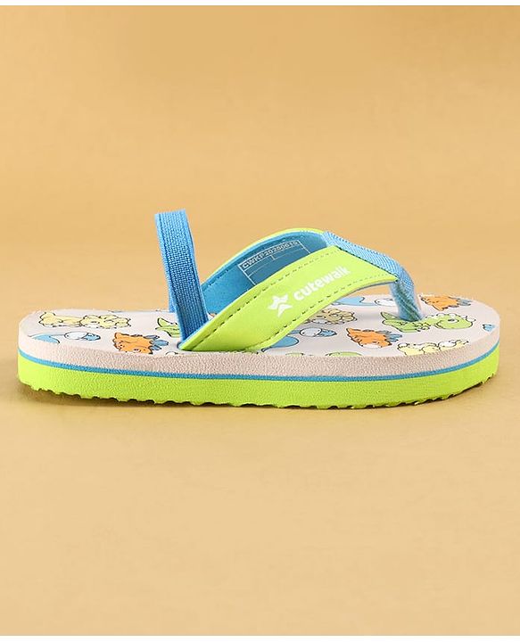 Cute Walk by Babyhug Dino Printed Flip Flops with Back Strap Closure  - Green & Grey