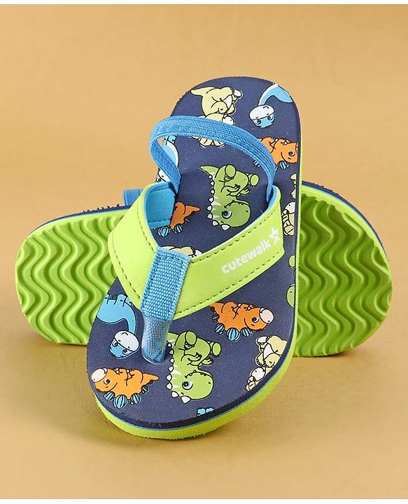 Cute Walk by Babyhug Dino Printed Flip Flops with Back Strap Closure  - Green & Grey