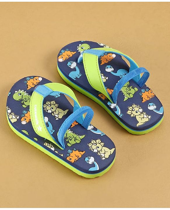 Cute Walk by Babyhug Dino Printed Flip Flops with Back Strap Closure  - Green & Grey