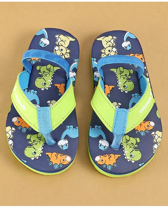 Cute Walk by Babyhug Dino Printed Flip Flops with Back Strap Closure  - Green & Grey
