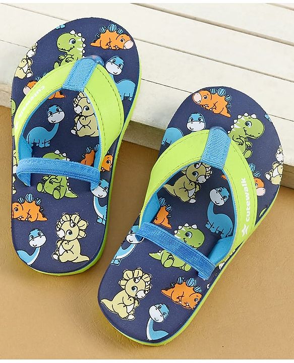 Cute Walk by Babyhug Dino Printed Flip Flops with Back Strap Closure  - Green & Grey