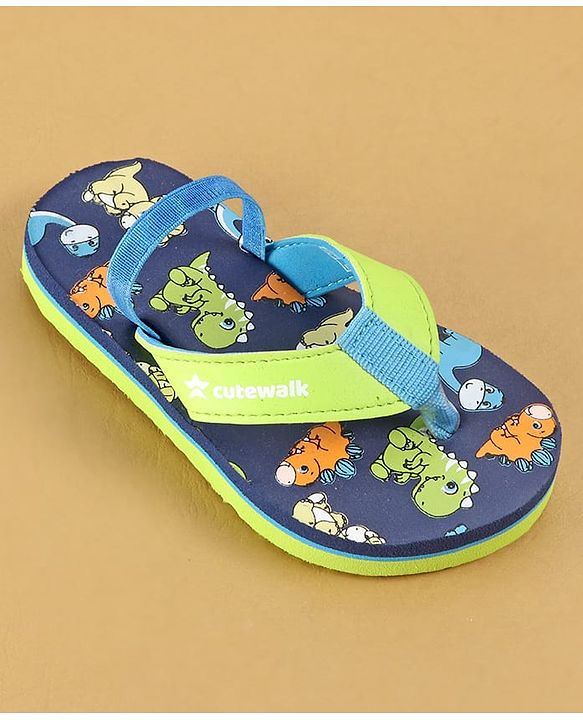 Cute Walk by Babyhug Dino Printed Flip Flops with Back Strap Closure  - Green & Grey