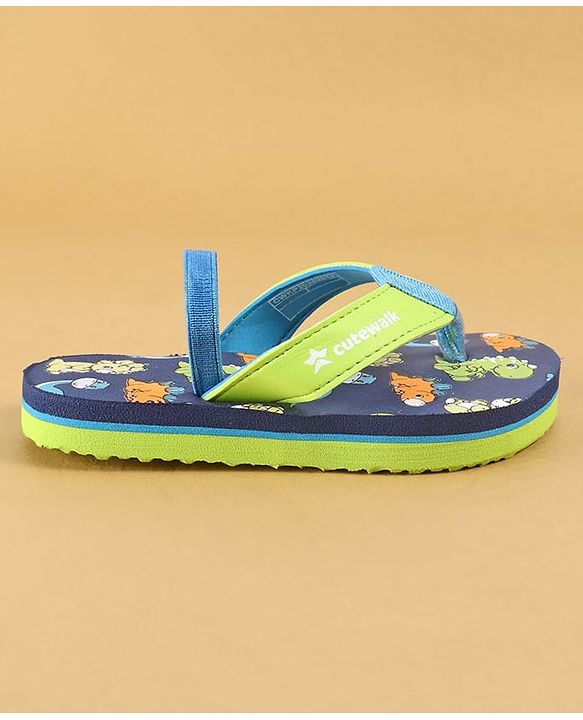 Cute Walk by Babyhug Dino Printed Flip Flops with Back Strap Closure  - Green & Grey