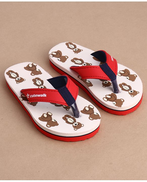 Cute Walk by Babyhug Flip Flops With Teddy Bear Print - Beige