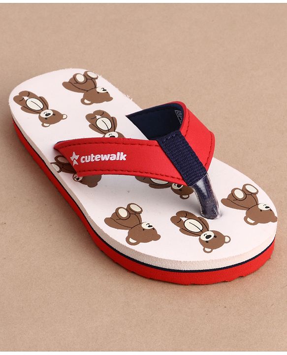Cute Walk by Babyhug Flip Flops With Teddy Bear Print - Beige