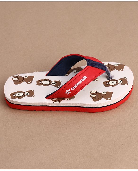 Cute Walk by Babyhug Flip Flops With Teddy Bear Print - Beige