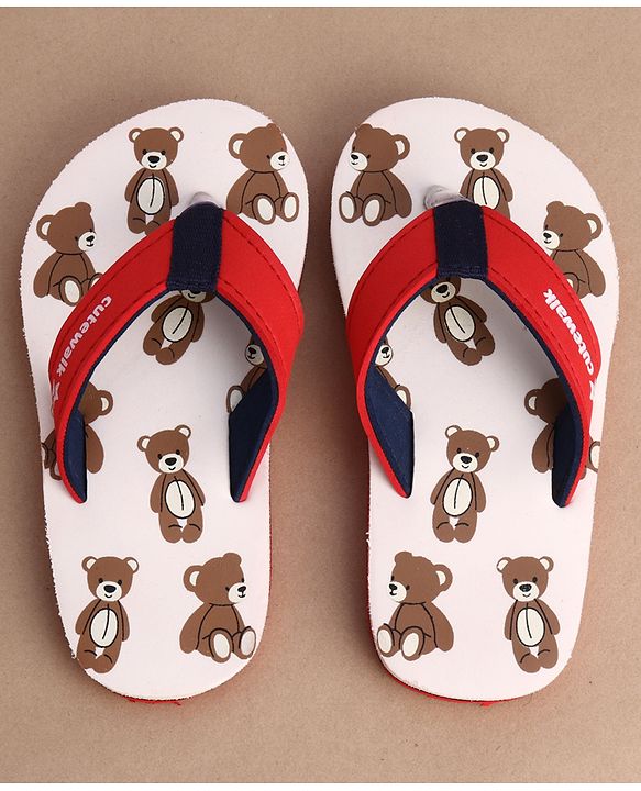 Cute Walk by Babyhug Flip Flops With Teddy Bear Print - Beige
