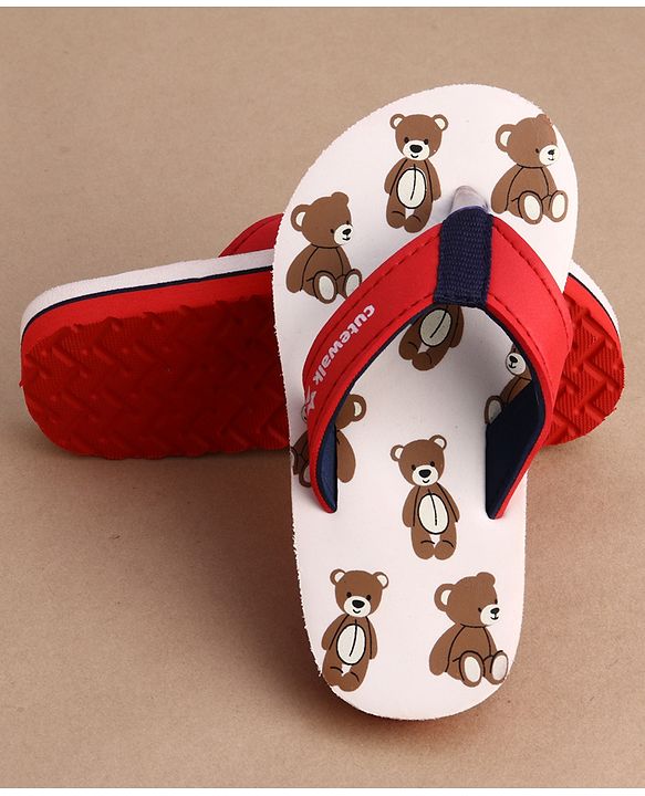 Cute Walk by Babyhug Flip Flops With Teddy Bear Print - Beige