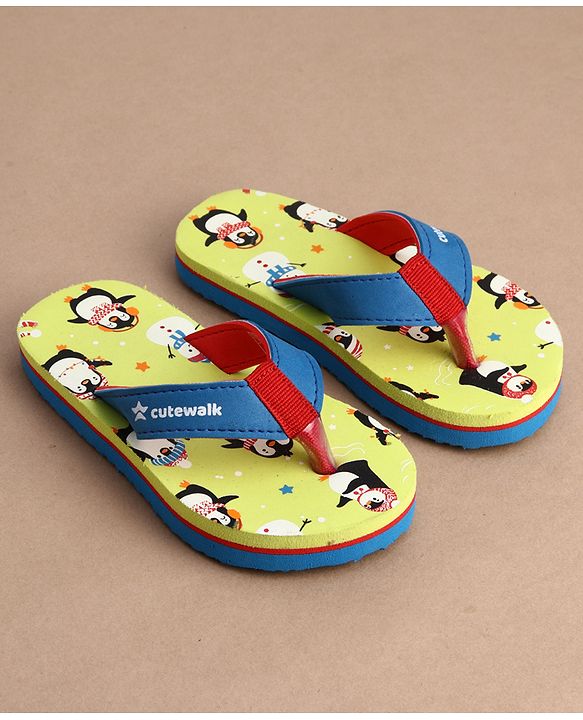 Cute Walk by Babyhug Flip Flops With Penguin Print - Green