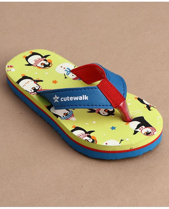 Cute Walk by Babyhug Flip Flops With Penguin Print - Green