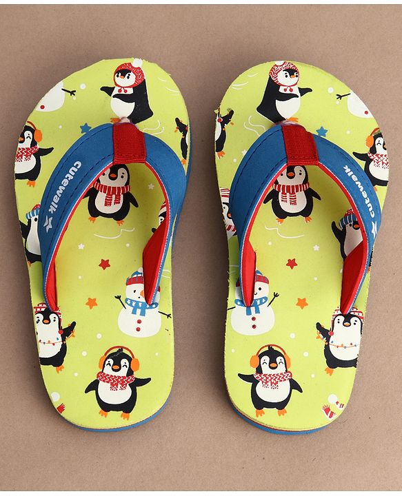 Cute Walk by Babyhug Flip Flops With Penguin Print - Green