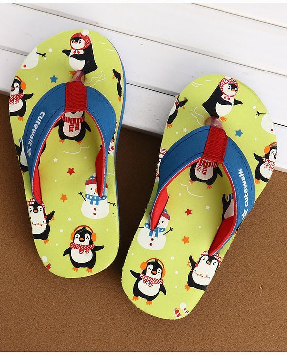 Cute Walk by Babyhug Flip Flops With Penguin Print - Green