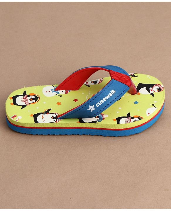 Cute Walk by Babyhug Flip Flops With Penguin Print - Green