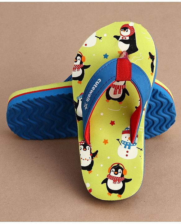 Cute Walk by Babyhug Flip Flops With Penguin Print - Green