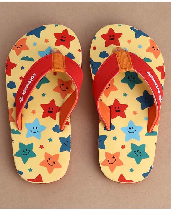 Cute Walk by Babyhug Flip Flops With Star Print - Light Yellow