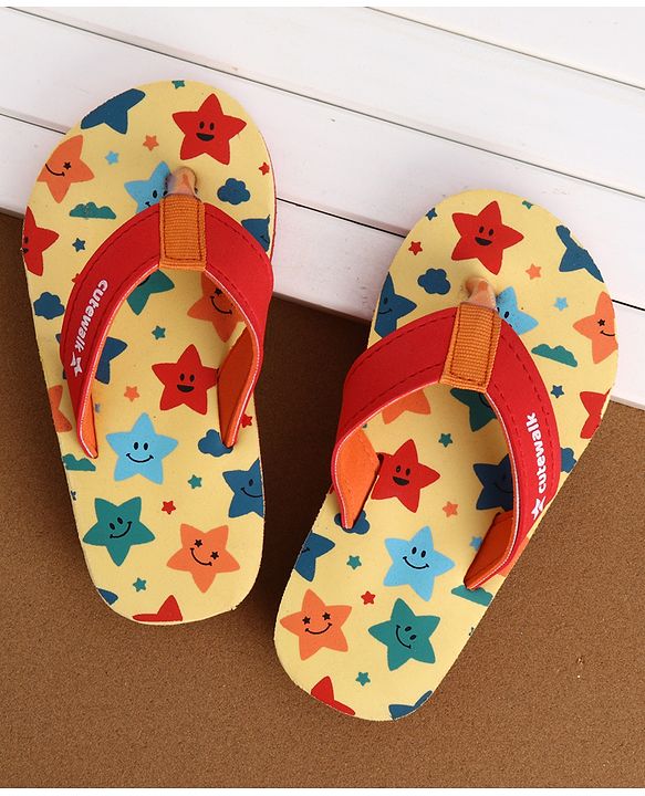 Cute Walk by Babyhug Flip Flops With Star Print - Light Yellow