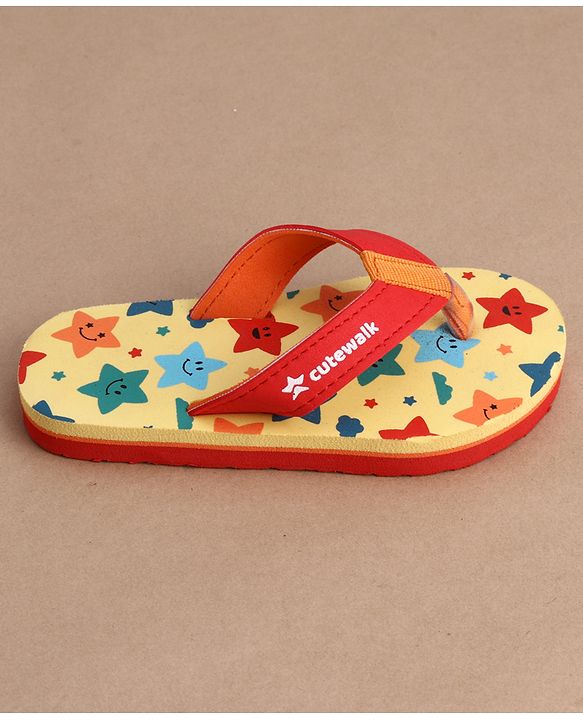 Cute Walk by Babyhug Flip Flops With Star Print - Light Yellow