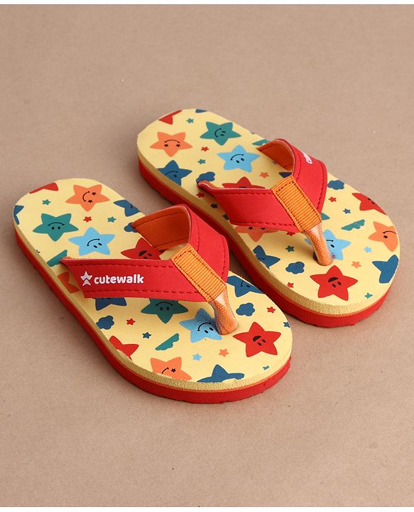 Cute Walk by Babyhug Flip Flops With Star Print - Light Yellow
