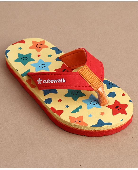 Cute Walk by Babyhug Flip Flops With Star Print - Light Yellow