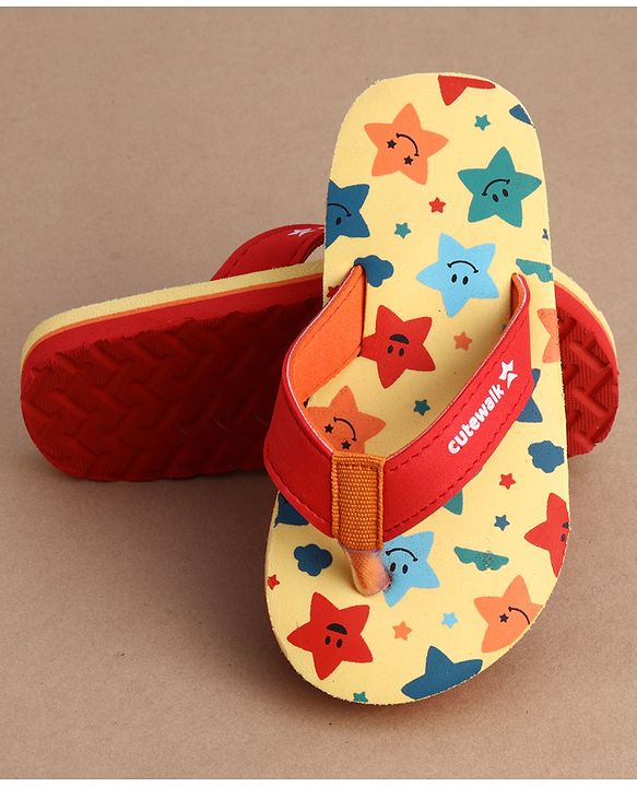 Cute Walk by Babyhug Flip Flops With Star Print - Light Yellow