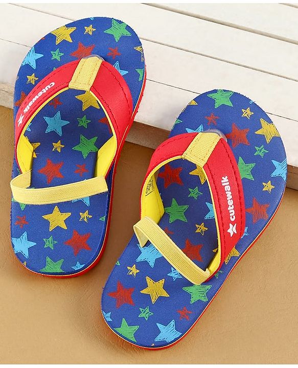 Cute Walk by Babyhug Flip Flops with Back Strap Closure & Star Print - Blue