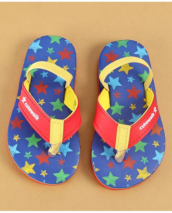 Cute Walk by Babyhug Flip Flops with Back Strap Closure & Star Print - Blue