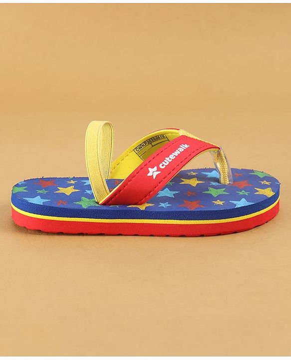 Cute Walk by Babyhug Flip Flops with Back Strap Closure & Star Print - Blue