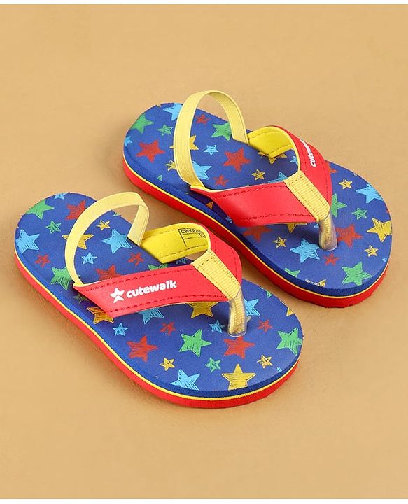 Cute Walk by Babyhug Flip Flops with Back Strap Closure & Star Print - Blue