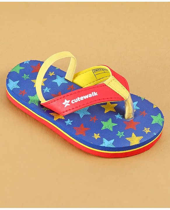 Cute Walk by Babyhug Flip Flops with Back Strap Closure & Star Print - Blue