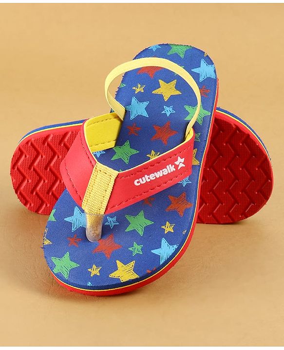 Cute Walk by Babyhug Flip Flops with Back Strap Closure & Star Print - Blue