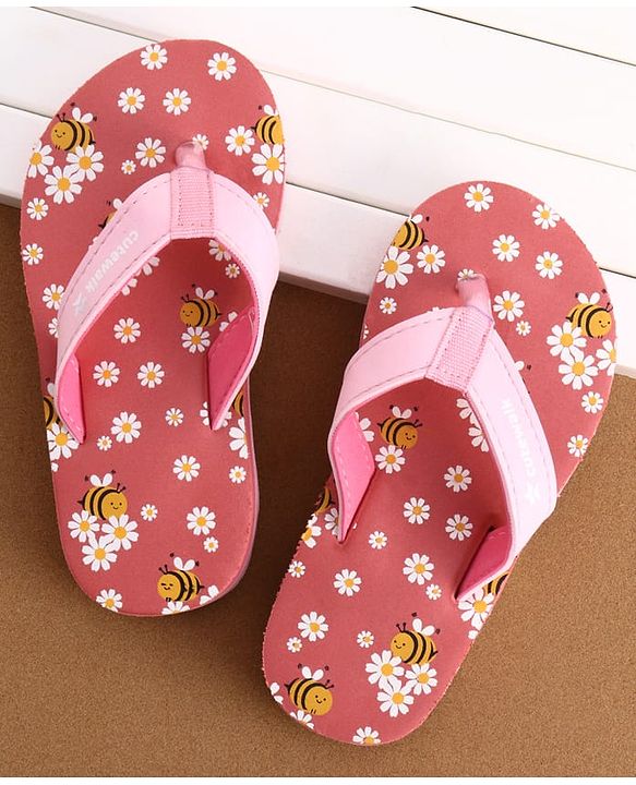 Cute Walk by Babyhug Slip On Flip Flops with Floral & Honey Bee Print - Peach