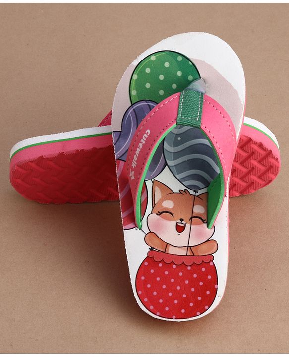 Cute Walk by Babyhug Flip Flops With Kitty Print - Multicolor
