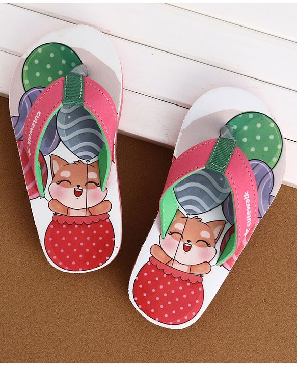 Cute Walk by Babyhug Flip Flops With Kitty Print - Multicolor