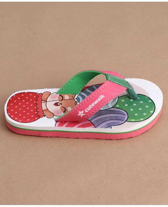 Cute Walk by Babyhug Flip Flops With Kitty Print - Multicolor
