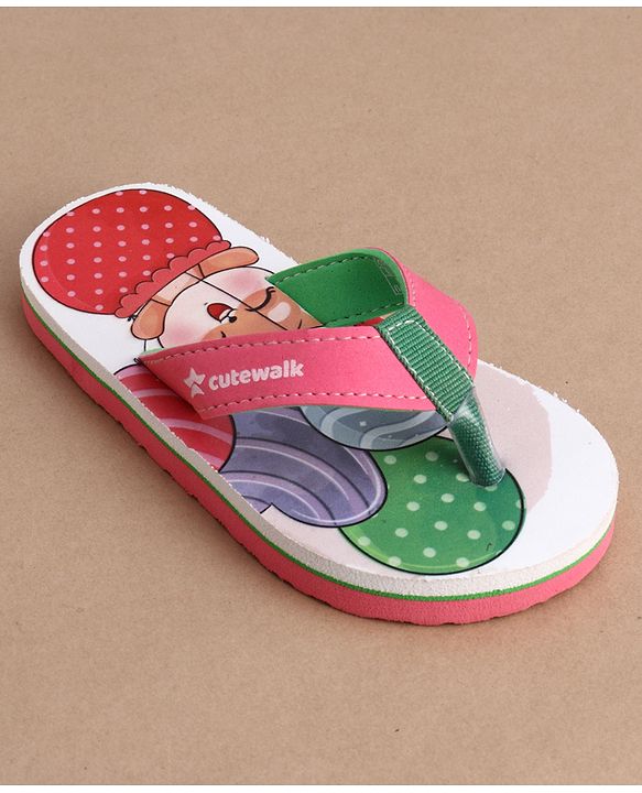 Cute Walk by Babyhug Flip Flops With Kitty Print - Multicolor