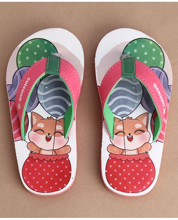 Cute Walk by Babyhug Flip Flops With Kitty Print - Multicolor