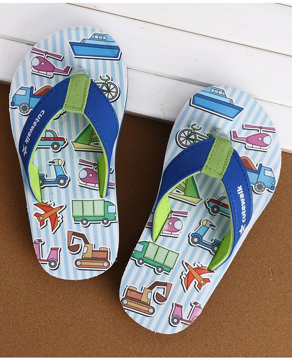 Cute Walk by Babyhug Flip Flops With Vehicle Print - Blue