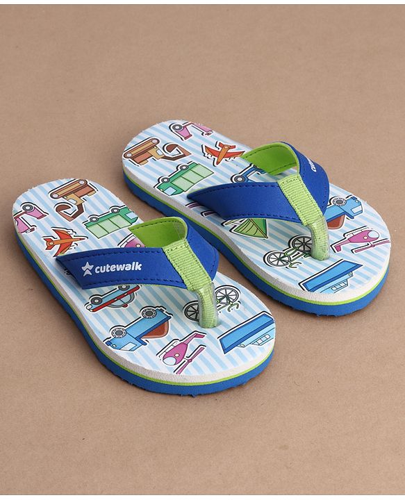 Cute Walk by Babyhug Flip Flops With Vehicle Print - Blue
